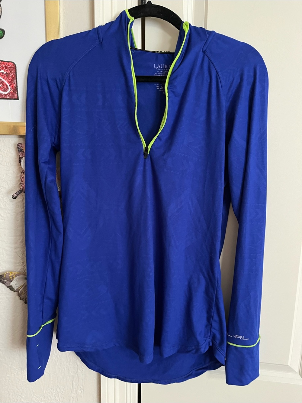 Lauren Ralph Lauren Women's Royal Blue Long-Sleeve Swim Shirt with Lime Trim